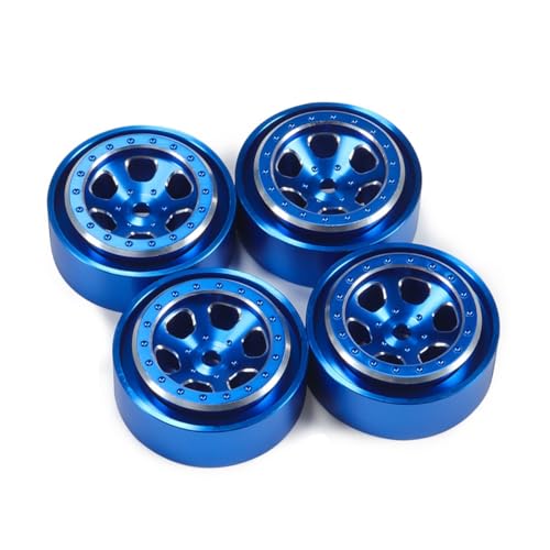 JKYsrUT 4-teilige CNC-Aluminium-Beadlock-Felgen, kompatibel mit 1/24 1/18 RC Crawler – M-Reifen, Bronco SCX24 AX24 Upgrade(4PCS Blue) von JKYsrUT