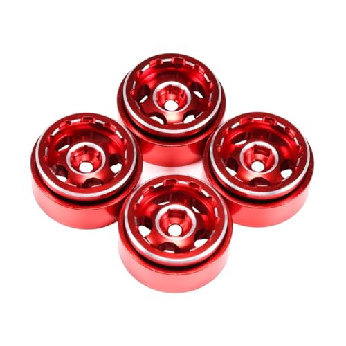 JKYsrUT CNC-Aluminium-1,0-Zoll-Beadlock-Felgen, 5-Speichen-Nabe, kompatibel mit 1/18 1/24 RC Crawler SCX24 AX24 Enduro24 Upgrade-Teilen(4PCS Red) von JKYsrUT