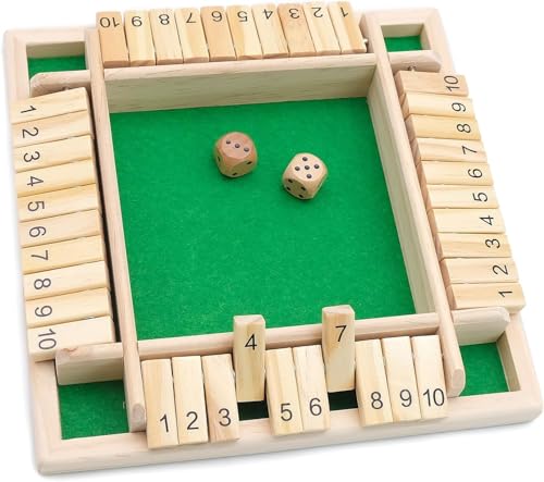 4-Spieler Shut The Box Spiel, Brettspiel aus Holz, Klassisch Würfelspiel, Klassische mathematische Spiele, Geeignet für Familien, Versammlungen, Barspiele, Grün von JLNGTHONG