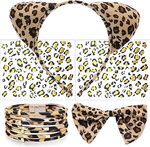 JLNGTHONG Leopard Print Kostüm 5 Stück Set Leopard Kostüm Verkleidung Leopard Cosplay Kostüm Set für Kostüm Party Dekoration Zubehör von JLNGTHONG