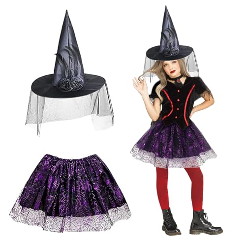 JLTXKST 2 Stücke Hexenkostüm Kinder Mädchen,Halloween kostüm mädchen,Halloween Kostüm Kinder,Hexenkostüm Mädchen für Cosplay Fasching Karneval Party von JLTXKST