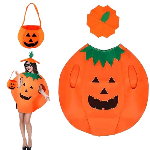 JLTXKST Halloween Kürbis Kostüm Erwachsene,Halloween Kürbis Kostüm mit Tasche + Hut,Erwachsene Kürbis Kostüm Anzug,für Halloween Party Cosplay Erwachsene von JLTXKST