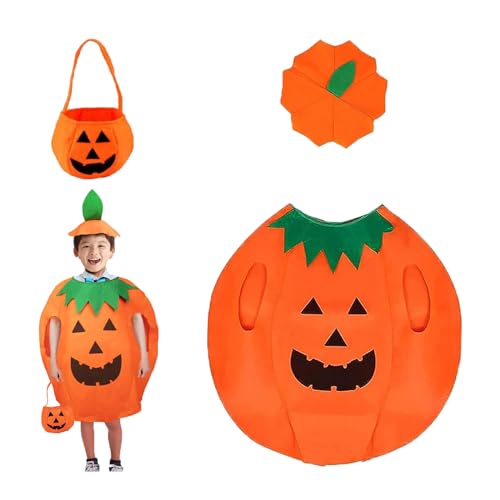 JLTXKST Halloween Kürbis Kostüm Kinder,Halloween Kürbis Kostüm mit Tasche + Hut,Kinder Kürbis Kostüm Anzug,für Halloween Party Cosplay Kinder (A) von JLTXKST