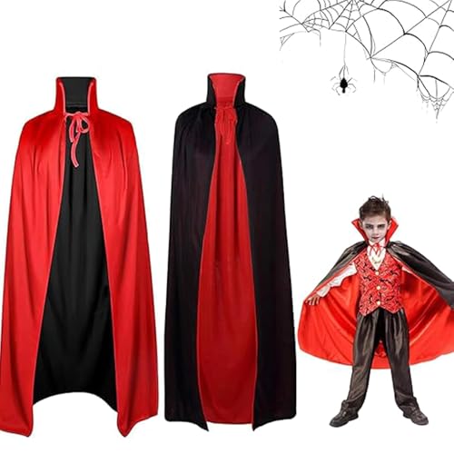 Vampir Umhang,Vampir Umhang Stehkragen,Halloween Vampir Kostüm Umhang,Kinder Vampir Umhang, schwarz rot doppelseitiger Hexenumhang,für Halloween Maskerade Party Cosplay Kostüm(90cm) von JLTXKST