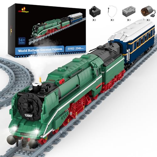 JMBricklayer 51102 Technik Deutscher Schnellzug, Ferngesteuertes Zug Modellbausatz,Train Klemmbausteine mit Scheinwerfern,Eisenbahn Spielzeug für Erwachsene und Jugen von JMBricklayer