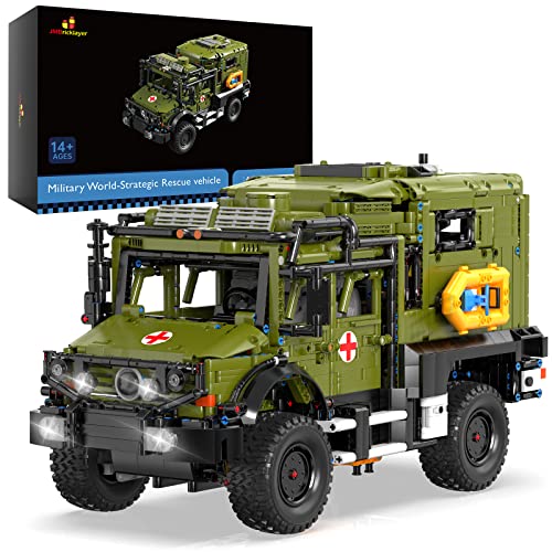 JMBricklayer 61506 Technik Militär Auto Bausteine Sets, Krankenwagen Klemmbausteine, Military Rettungswagen Bausatz, Auto Modellbausatz Spielzeug Geschenke für Erwachsene und Jugen von JMBricklayer