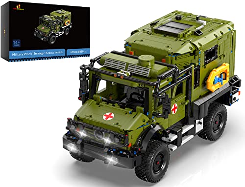 JMBricklayer 61506 Technik Militär Auto Bausteine Sets, Krankenwagen Klemmbausteine, Military Rettungswagen Bausatz, Auto Modellbausatz Spielzeug Geschenke für Erwachsene und Jugen von JMBricklayer