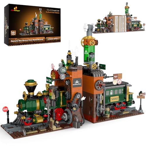 JMBricklayer Steampunk-Bahnhof-Bausatz 50002, 2-in-1-Bausatz mit Zug und Buchstützen für Erwachsene, Heimdekor und Bücherregal-Organizer, ideales Sammler-Zugmodell für Jungen, Mädchen und Teenager von JMBricklayer