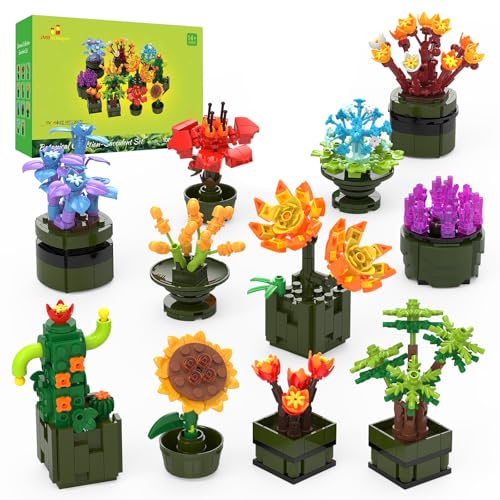 JMBricklayer Blumen Sukkulenten Bausätze für Erwachsene 10001, 12er-Pack winzige Pflanzen, Botanische Sammlung, Display für Raumdekoration, Bonsai Blumen Bausteine, Geschenke für Frauen und Mädchen von JMBricklayer