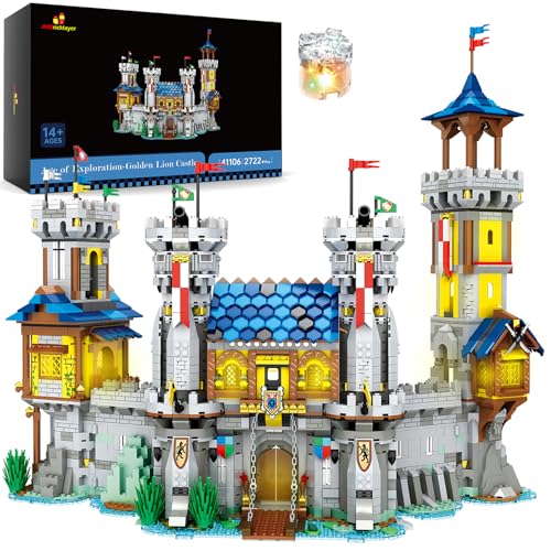 JMBricklayer Goldene Löwenburg Mittelalterliche Burgbausätze für Erwachsene, 41106 Sammlerstück Ideenhaus-Modell-Spielzeugbausatz mit LED-Licht, Geschenke für Erwachsene und Jugen (2722+ Stücke) von JMBricklayer