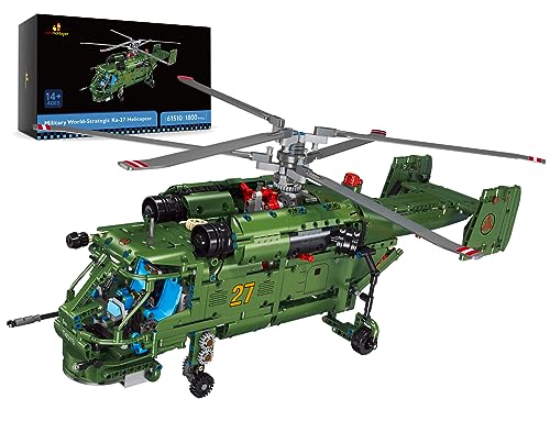 JMBricklayer Technik Flugzeug Bausteine für Erwachsene, 61510 Ka-27 U-Boot-Abwehrhubschrauber Klemmbausteine, Militär Spielzeug Modellbausatz für Technik ab 10 Jahre Jungen von JMBricklayer