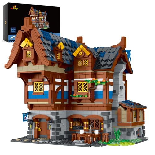 JMBricklayer Mittelalterliche Taverne Bausteine Set, Klemmbausteine Haus, Architektur Bausteine Haus Bausatz, Architekturmodell für Erwachsene und Kinder von JMBricklayer