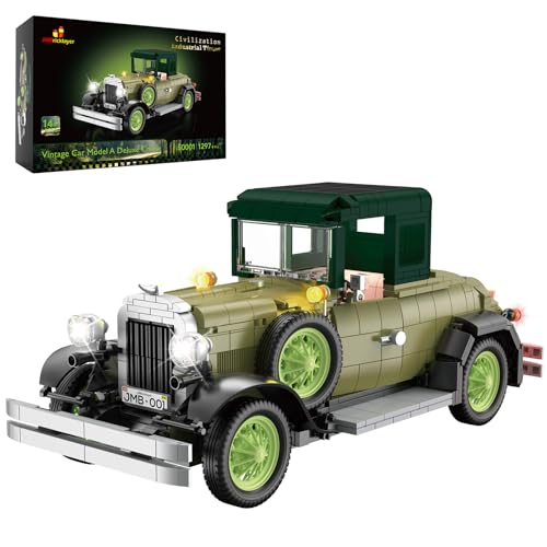 JMBricklayer Oldtimer Car Bausätze mit Lichtern 50001, Klassische Retro-Modellauto-Bausätze für Erwachsene, Antike Autos, Sammler-Display-Dekorationen, Bauspielzeug Geschenke für Männer (1297 PCS) von JMBricklayer