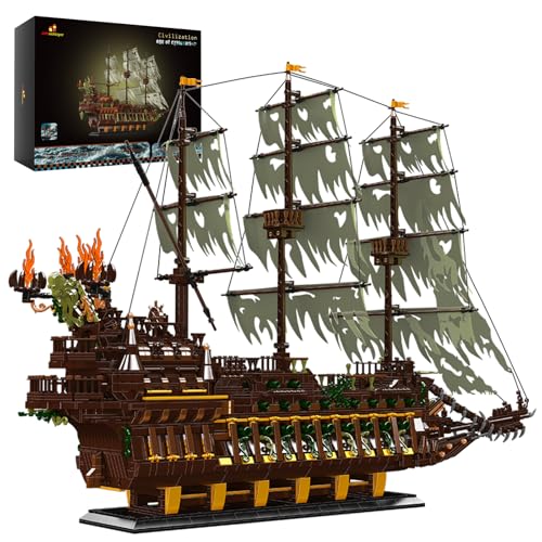 JMBricklayer Piratenschiff Bausteine, Flying Dutchman Piratenschiff Klemmbausteine, Segelschiff Modellbausatz, Schiff Spielzeug Geschenke für Erwachsene und Jugen von JMBricklayer