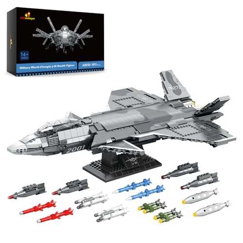 JMBricklayer Flugzeug J-20 Kampfjet Bausteine Set 60010, Modernes Militär Stealth Fighter Luftfahrt Modellflugzeug-Bausatz Spielzeug,ideales Geburtstags Geschenk für Erwachsene und Kinder ab 8 Jahren von JMBricklayer