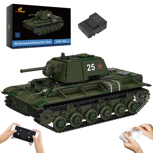 JMBricklayer Technik Militär Panzer Bausteine, 61515 WW2 KV-1 Panzer klemmbausteine, Ferngesteuerter Panzer Spielzeug für Erwachsene und Jungen von JMBricklayer