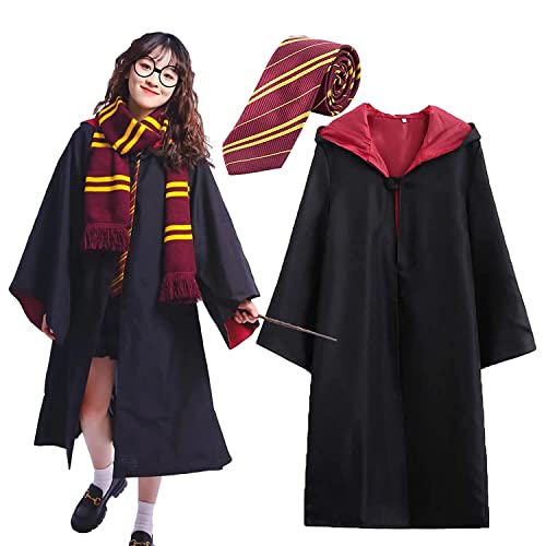 Cosplay Kostüm mit Umhang Outfit Krawatte Brille Halloween Kostüme Zauberer Kostüm für Jungen Mädchen für Cosplay, Karneval, Party, Geburtstag, Halloween (135) von JMOCD