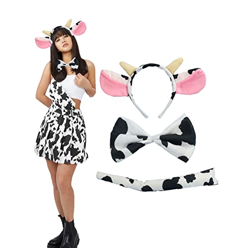 JMOCD 3 Pieces Animal Cow Costume Accessories Set with Cow Ears Headband,Bowtie and Tail Animal Cow Dress Up Accessories. von JMOCD