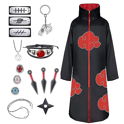 JMOCD Akatsuki Uchiha Itachi Mantel für Kinder Erwachsener Unisex Cosplay Kostüm,Cosplay Halloween Weihnachten Party (M) von JMOCD