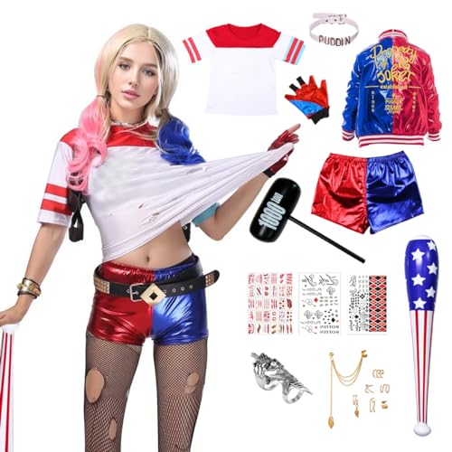 JMOCD Quinn Cosplay Kostüme,Mädchen Bösewicht Suicide Kostüm Mädchen Cosplay Costume für Halloween Karneval (Erwachsene,M) von JMOCD