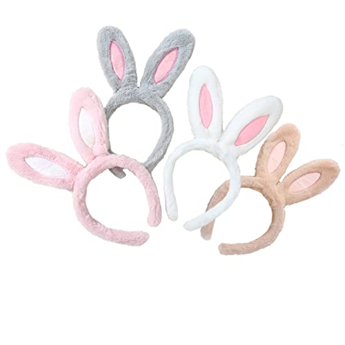 JMOCD 4 Stück Hasenohren Haarreif,Hase Ohren Haarbänder, Plüsch Stirnbänder für Ostern Party Make Up Waschen Gesicht Party Kostüm Cosplay Karneval von JMOCD