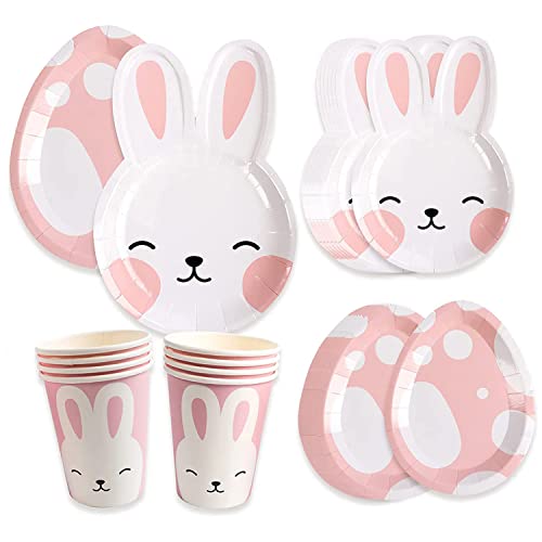 JMOCD Ostern Hase Partygeschirr Party Set (24 Gäste) Geburtstag Geschirr Teller Tassen Servietten Pappbecher für Ostern Geburtstag Kindergeburtstag Deko von JMOCD