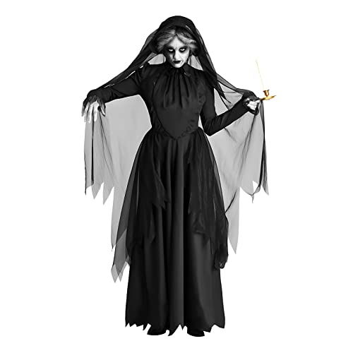 Halloween Geisterbraut Kostüm Damen Zombies Bräute Friedhof Kostüm Vampir Hexe Kostüm Langer Umhang Leiche Braut Kostüm Horror Performing Kostüm Schwarz von JNGUOSICN