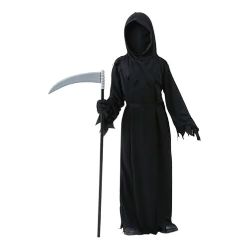 JNGUOSICN Erwachsene Schwarz Geist Kostüm Erwachsene Geist Kostüm mit Sense Halloween Geist Kostüm Geist Cosplay Kostüm Gruselige Verkleidung Kostüm Halloween Maske Set für Cosplay Party von JNGUOSICN