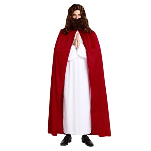 JNGUOSICN Erwachsenenkostüm Jesus Christus, weißes Jesus-Kostüm, Robe mit roter Kappe, antiker griechischer Herren, römischer Togo, Caesar, Party, Kostüm, religiöses Kostüm für Herren, Heiliger Robe von JNGUOSICN