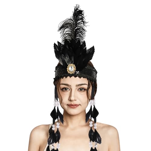 JNGUOSICN Halloween Feder Kopfschmuck Vintage Feder Stirnband Elastische Flapper Kopfschmuck Karneval Showgirl Stirnband Indien Fascinator Dekorative Ethnische Halloween Abschlussball von JNGUOSICN