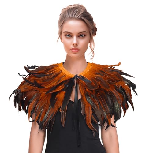 JNGUOSICN Halloween Federumhang Gothic Feder Shrug Schal Kragen Federumhang Epaulettus Cape für Cosplay Party Feder Kleidung Zubehör Umhang für Frauen von JNGUOSICN