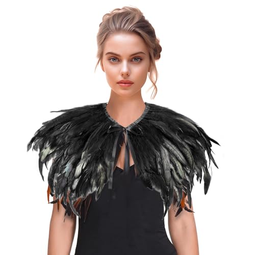 JNGUOSICN Halloween Federumhang Gothic Feder Shrug Schal Kragen Federumhang Epaulettus Cape für Cosplay Party Feder Kleidung Zubehör Umhang für Frauen von JNGUOSICN