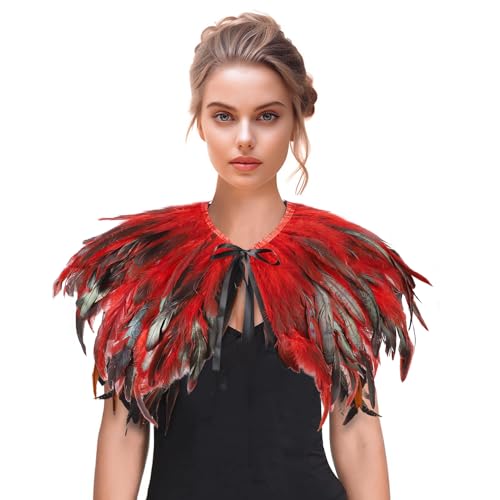 JNGUOSICN Halloween Federumhang Gothic Feder Shrug Schal Kragen Federumhang Epaulettus Cape für Cosplay Party Feder Kleidung Zubehör Umhang für Frauen von JNGUOSICN