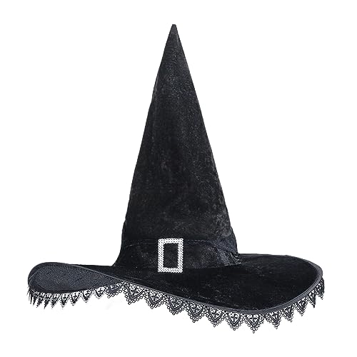 JNGUOSICN Halloween Hexenhut Gothic Spitze Hexenkappe Schwarz Spitze Zauberer Hut Breite Krempe Hut Damen Hexe oder Zauberer Outfit Halloween Verkleiden für Mädchen Halloween Verkleidung Zubehör von JNGUOSICN