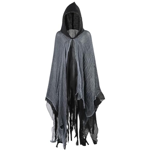 JNGUOSICN Halloween Horror Zombie Cape Vampir Cosplay Prop Scary Black Cape Halloween Haunted House Costume Renaissance Ghost Cloak Tattered Hooded Cape Costume For Adult Accessory Fancy Dress von JNGUOSICN