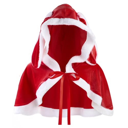 JNGUOSICN Weihnachtsumhang für Damen, Weihnachtsmann-Kapuzenumhang, kurz, rot, Weihnachtsschal, Samt-Umhang, Faschingsparty-Umhang, Cosplay-Kostüm von JNGUOSICN