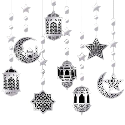 JNJOOD 24 STK. -Banner Islamische Stern Mond Laterne Ramadan Girlande Aus Karton Ramadan Mubarak -Banner, Silber von JNJOOD