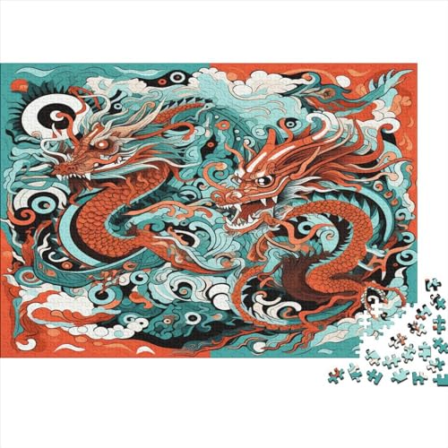 Chinesischer Drache Puzzles Erwachsene 1000 Teile Chinesischer Stil Geburtstag Wohnkultur Familie Challenging Games EduKatzenional Game Stress Relief 300pcs (40x28cm) von JNLWJFFF