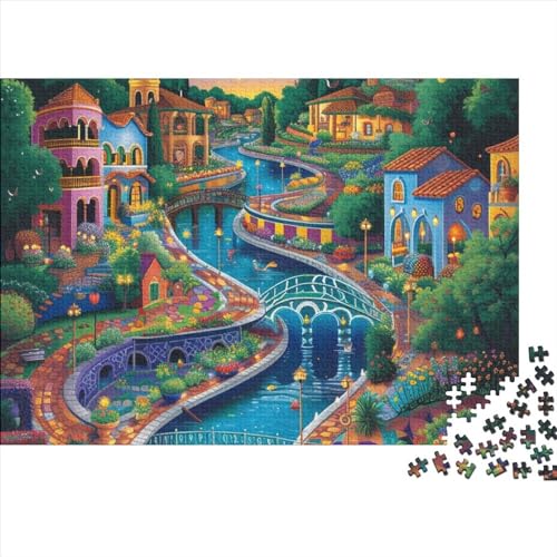 Dorf Puzzles Erwachsene 1000 Teile Kleine Stadt Geburtstag Family Challenging Spiele Lernspiel Home Decor Stress Relief Toy 1000pcs (75x50cm) von JNLWJFFF