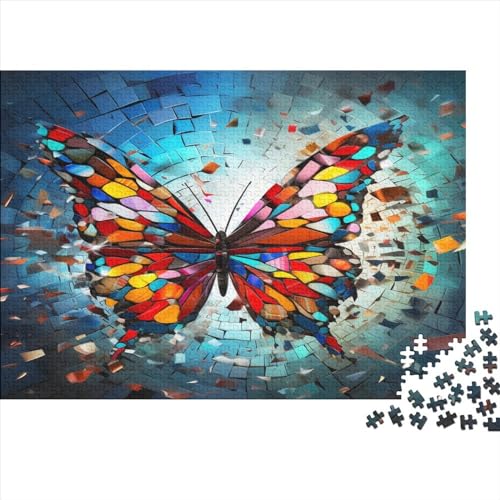 Farbenfroher Schmetterling Für Erwachsene 1000 Teile Krawatter Puzzles Wohnkultur Geburtstag Lernspiel Family Challenging Spiele Entspannung Und Intelligenz 300pcs (40x28cm) von JNLWJFFF