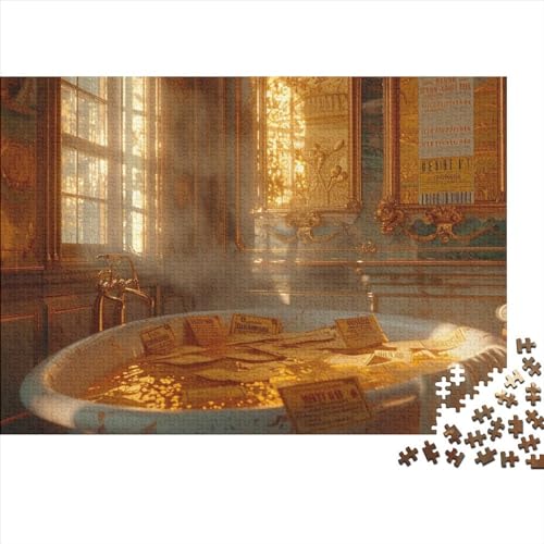 Luxus-Badewanne Puzzle Erwachsene 1000 Teile Goldenes Haus Geburtstag Lernspiel Moderne Wohnkultur Family Challenging Spiele Stress Relief 1000pcs (75x50cm) von JNLWJFFF