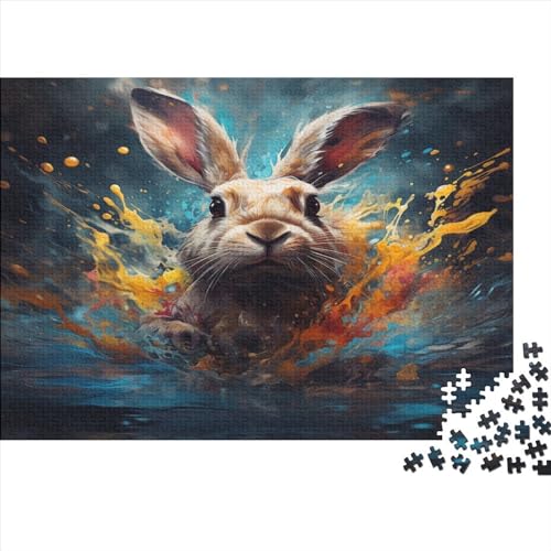 Niedlicher Hase Erwachsene Puzzle 1000 Teile Krawatter Familie Challenging Games Geburtstag Wohnkultur Lernspiel Entspannung Und Intelligenz 1000pcs (75x50cm) von JNLWJFFF