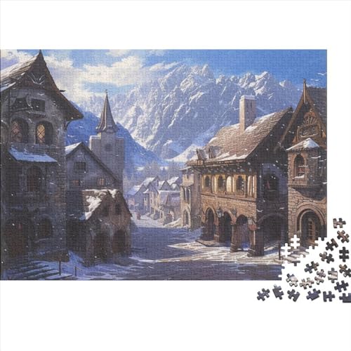 Schnee-Dorf Puzzle Erwachsene 1000 Teile Kleine Stadt Geburtstag Lernspiel Wohnkultur Geschicklichkeitsspiel Für Die Ganze Familie Stress Relief 1000pcs (75x50cm) von JNLWJFFF