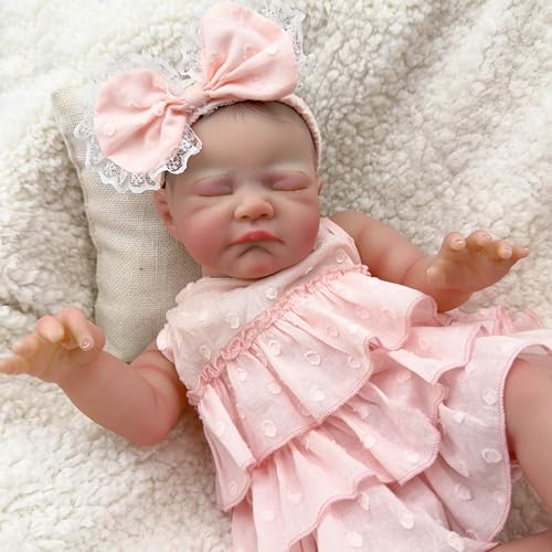 JNTFNE Real Looking Baby Girl Doll 48.3 cm Realistic Reborn Baby Dolls Sleeping Newborn Preemie Baby Dolls Lifelike Soft Weighted Body Baby Doll with Pretty Cake Skirt von JNTFNE