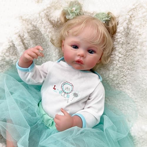 JNTFNE Reborn Babypuppen, blondes Mädchen, Wiese, 48,3 cm, realistische Babypuppen, lebensechte gewichtete Babypuppen, handgefertigt, echt aussehende Babypuppen mit weichem Stoff, Körpergewichtet für von JNTFNE