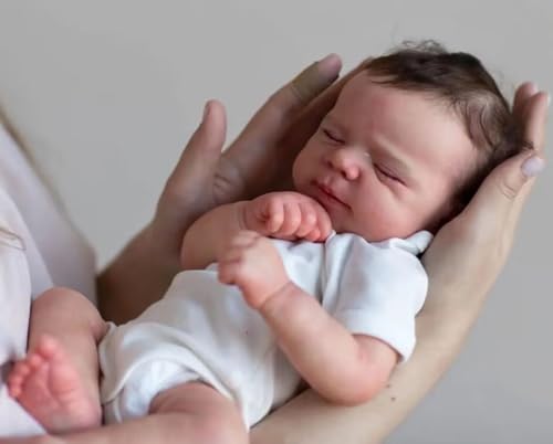 Reborn Babypuppen mit verwurzelten Haaren, 45,7 cm, Ganzkörper-Vinyl, schlafende Babypuppen für Jungen, lebensechte Puppen, die wie das echte Leben aussehen von JNTFNE