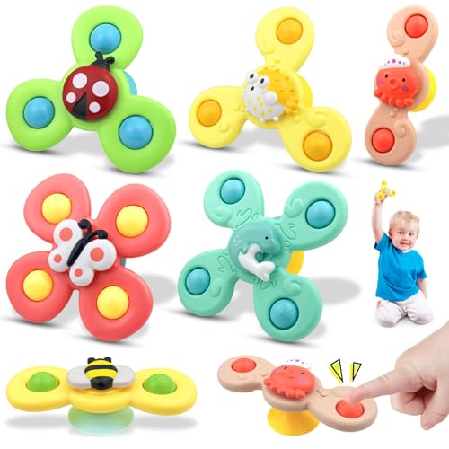 JNWYH 6 STK Saugnapf Spielzeug, Pädagogisches Sensorisches Fidget Spinner Baby für Ab 1 Jahr Bad Fenster,Hochstühle,Flugzeug Reise, sensorische Spielzeug von JNWYH