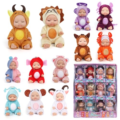 JOAASU Babypuppe, 12 Stück Mini Puppe, Mini Reborn Babypuppen, Newborn Reborn Baby, Mini Reborn Dolls, 12 Constellations Sleeping Rebirth Dolls, Puppenspielzeug für Mädchen, Kleinkinder und Kinder von JOAASU