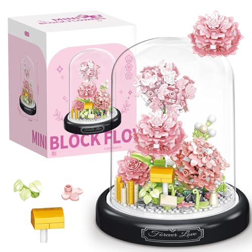 JOAASU Blumen Bausteine Set, Blumen Rosa Nelken Klemmbausteine, mit Schutzhülle, Mini Baustein Set, Frauen, Mädchen, Blau (624 Teilige) von JOAASU