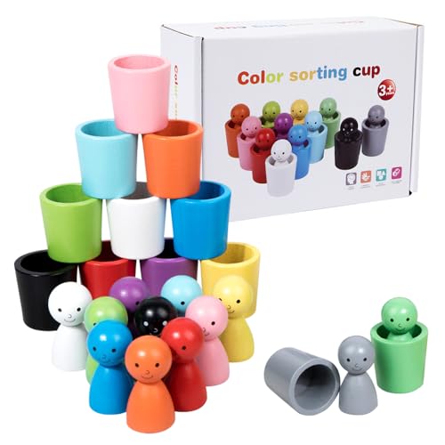 JOAASU Farbsortierbecher, Color Sorting Cups, Farben Sortieren holzspielzeug, Farbsortierspiel, Baby Sensorik Bälle Holzspiele Zum Zählen Und Farben Lernen, Spielset zur Farberkennung für Kinder JOAASU Farbsortierbecher, Color Sorting Cups, Farben Sortieren holzspielzeug, Farbsortierspiel, Baby Sensorik Bälle Holzspiele Zum Zählen Und Farben Lernen, Spielset zur Farberkennung für Kinder von JOAASU